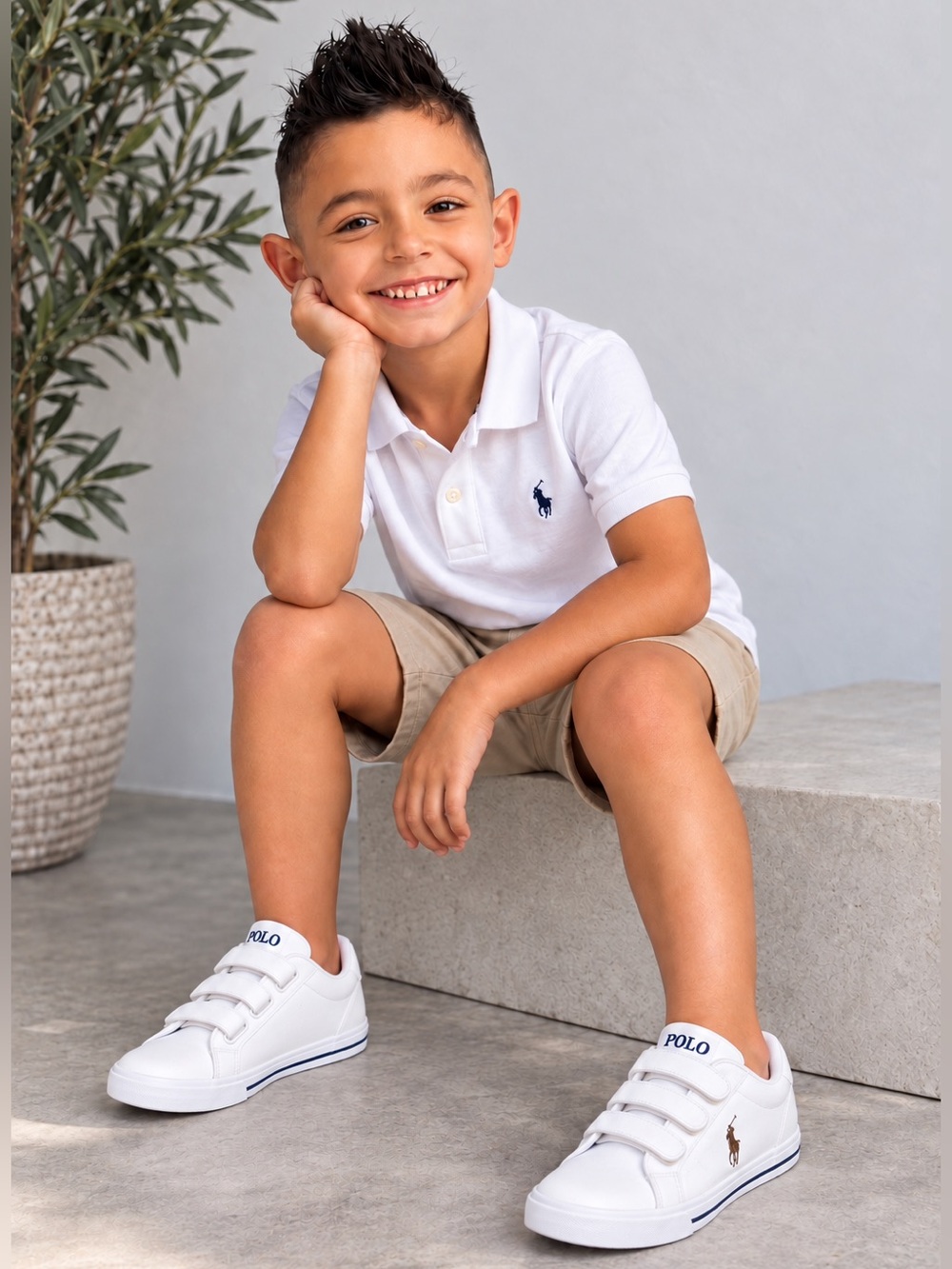 Polo Ralph Lauren Boys White Hook & Loop Sneakers Size 3